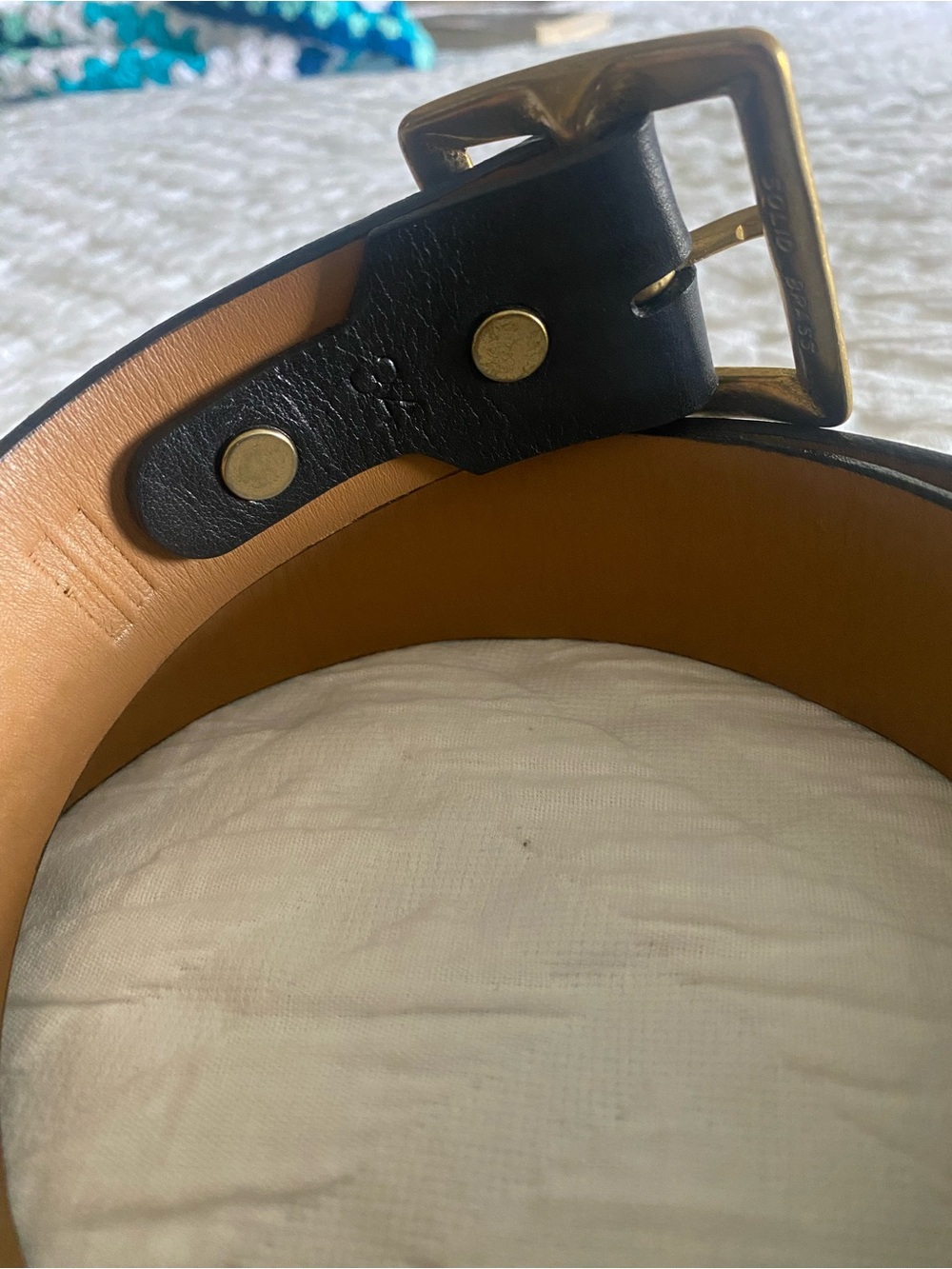 Women's Black Leather Belt with Brass Buckle - Picture 6 of 9